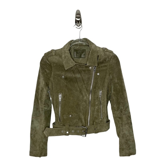Blank NYC | 100% Suede Leather Moto Jacket in Olive Green XS - Picture 10 of 11